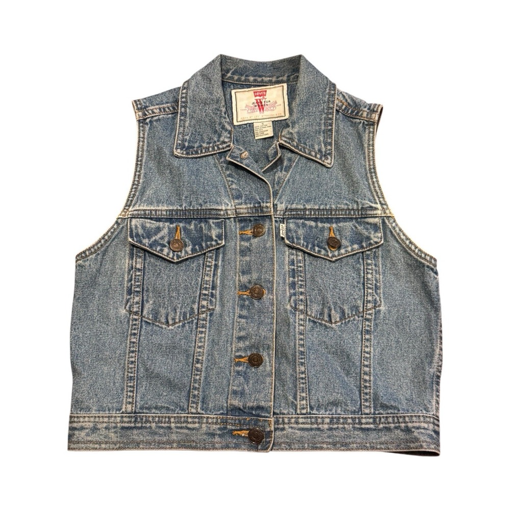 Vintage Levi's Denim Vest Women's Small Made in Hong Kong 90s‎ Western Jean Vest